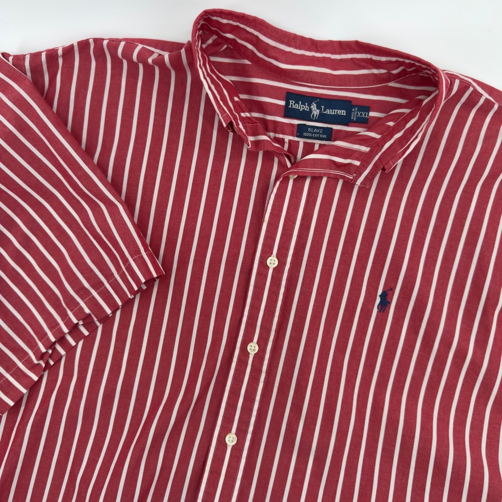 Ralph Lauren Blake Mens XXL Red White Striped Short Sleeve Button Down Shirt